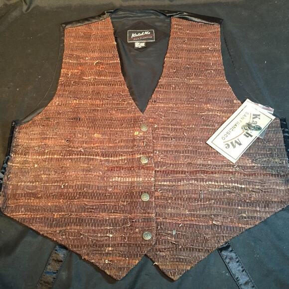 Katch Me Vintage NWT Western Brown Leather Cowboy Rancher Vest Retro XL N - Picture 5 of 8